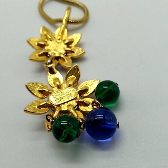 VTG SHAKIRA CAINE Indian Mughal Necklace & Matching Clip-on Earrings Glass Stone - Picture 4 of 16